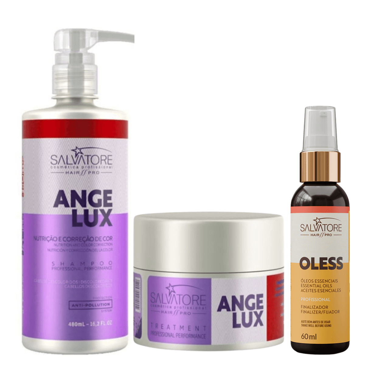 Kit Salvatore Angelux Sh 480ml +Cond 250ml + Óleo Oless 60ml
