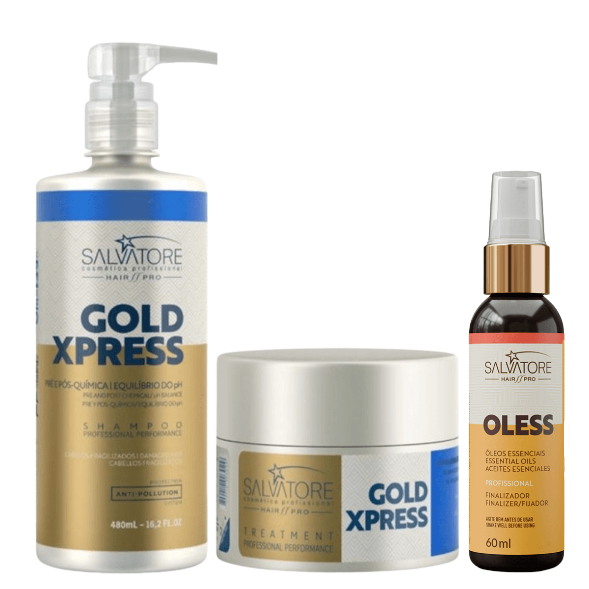 Kit Salvatore Gold Xpress Sh 480ml+Cond 250ml+Oleo Oless 60ml
