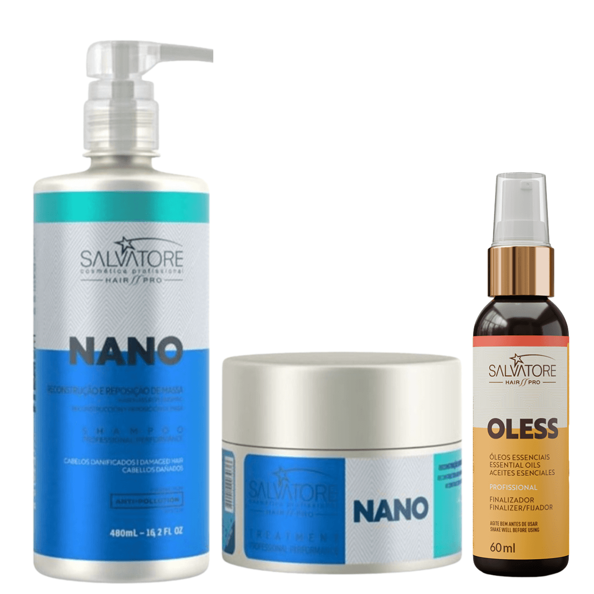 Kit Salvatore Nano Sh 480ml + Cond 250ml + Oleo Oless 60ml